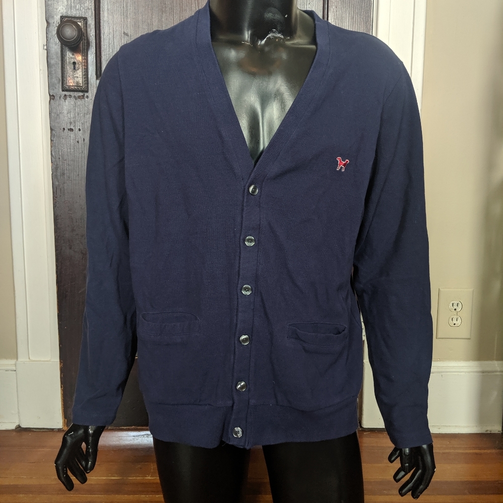 Frank & Oak navy blue logo cardigan